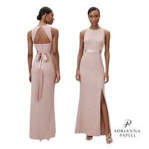 NWT Adrianna Papell x BHLDN Idris Metallic Knit Gown in Blush Size 2